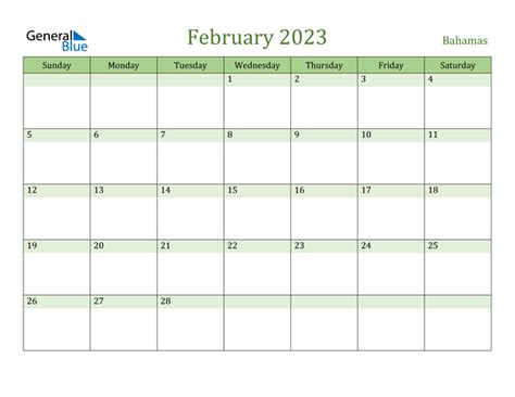 February 2023 Calendar With Bahamas Holidays