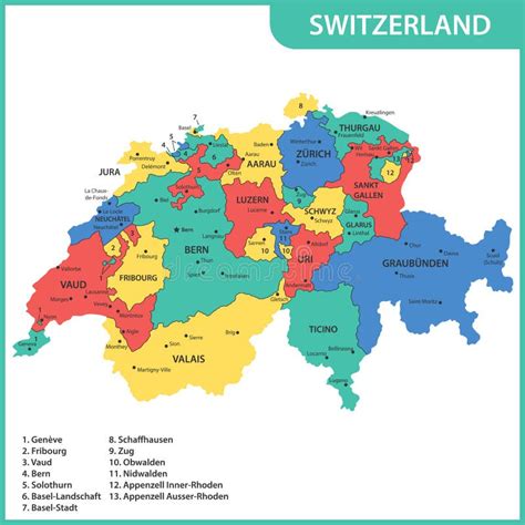 El Mapa Detallado De Suiza Con Las Regiones O Estados Y Ciudades