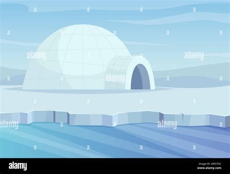 North Pole Cartoon Background In Cold Winter Outdoor Landscape Vector