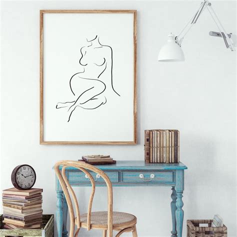 Woman Body Line Drawing Art Print Nude Woman Wall Art Single Etsy