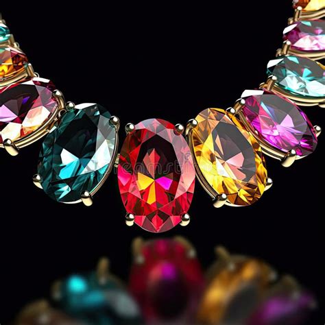 A Stunning Multi Colored Gemstone Necklace Featuring Oval Shaped Stones