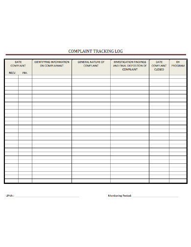 14 Complaint Log Templates In Doc Excel Pdf