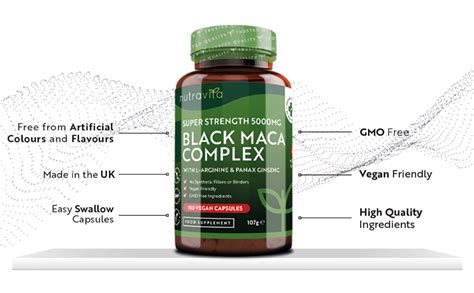 Maca Root Capsules 5000mg High Strength 180 Vegan Black Maca