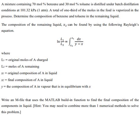A Mixture Containing Mol Benzene And Mol Chegg