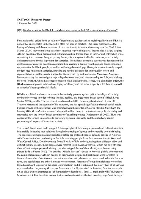 INST1006 Research Essay Slavery And BLM INST1006 Research Paper 19