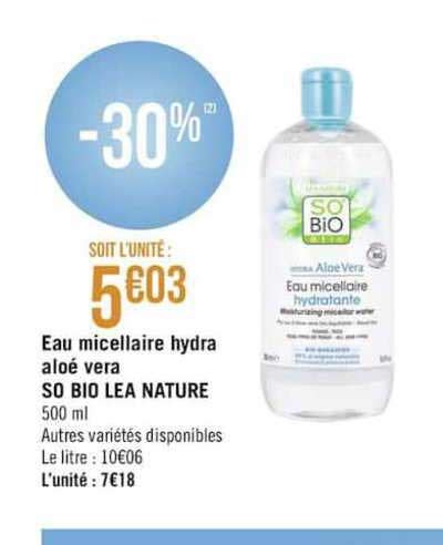 Promo Eau Micellaire Hydra Aloé Vera So Bio Lea Nature chez Géant