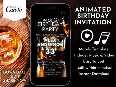 Digital Surprise Birthday Party Animated Whiskey Themed Video