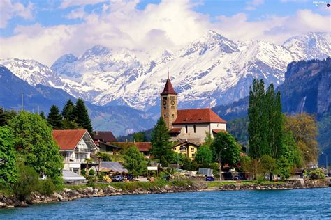 lake, village, Alps, Switzerland, Mountains, Houses - Beautiful views ...