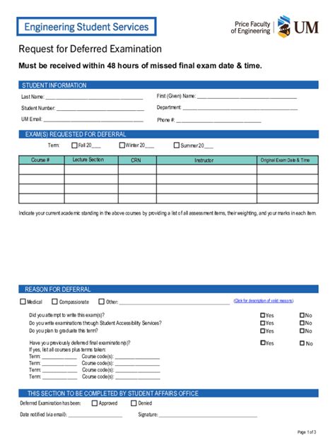 Fillable Online Deferred Standing Request Make Up Exam Page Of