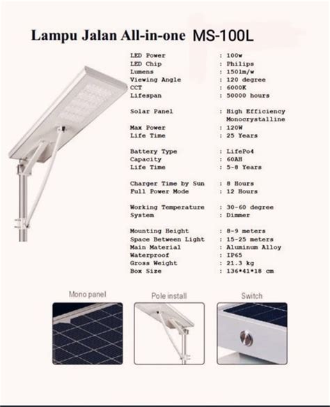 Jual Lampu Jalan Solar Sel 100w 100 Watt Panel Surya Matahari Mata Led