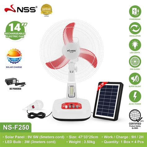 Nss Inches Solar Electric Fan Stand Fan Adjustable Speed Mute