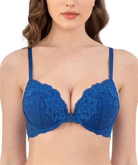 Deyllo Womens Push Up Bra Padded Plunge Add Cups Underwire Sexy Lace Lift Up Bra Royal Blue