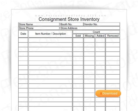 Consignment Store Inventory Tracker Printable And Fillable Pdf Etsy