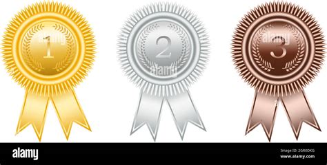 Award Ribbon In Gold Silver And Bronze With Laurel Wreath As Vector On