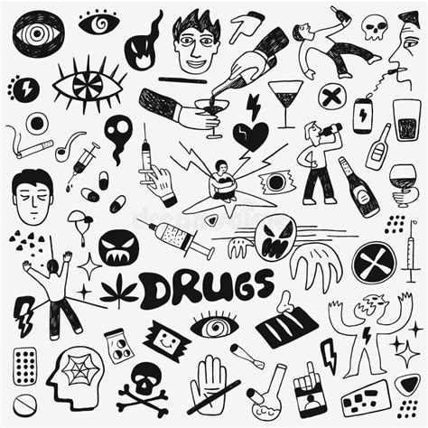 Drugs Doodles Set Stock Vector Illustration Of Alcohol 90069909