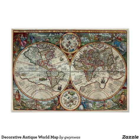 Decorative Antique World Map Poster | Map, Antique world map, World map