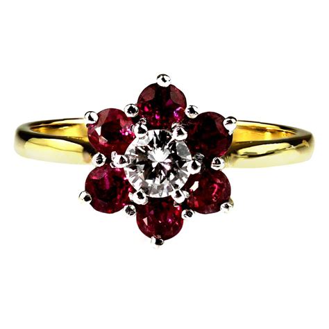 Vintage Ruby And Diamond Cluster Ring Circa S For Sale At Stdibs