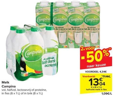 Melk Campina 2 X 6 X 1 L Halfvolle Melk In Fles Promotie Bij