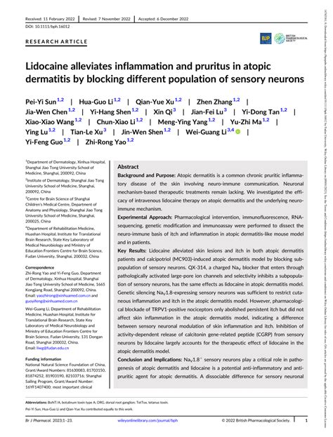 Pdf Lidocaine Alleviates Inflammation And Pruritus In Atopic