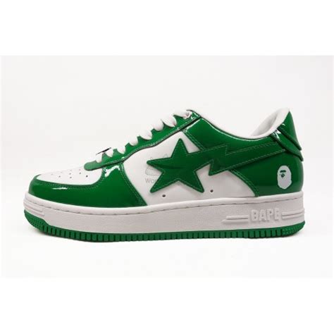 A Bathing Ape Bape Sta Patent Leather Green White Reps