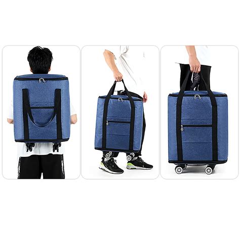 Checked Trolley Case Detachable Wheels Folding Large Capacity Travel Bag Oxford Cloth Checked