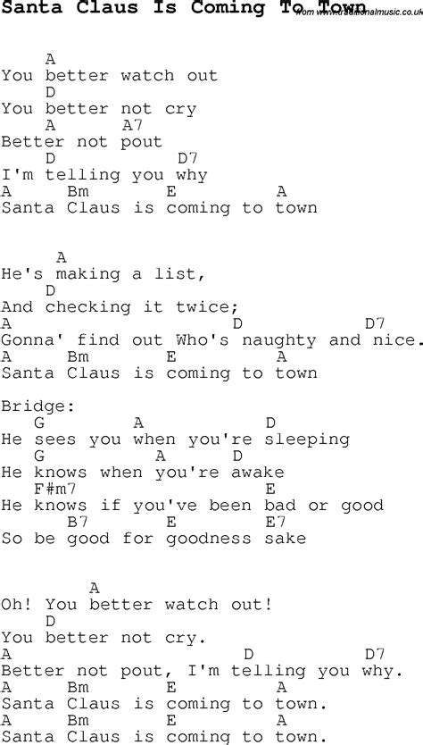 Christmas Carolsong Lyrics With Chords For Santa Claus Is Coming To Town