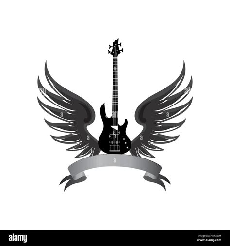 Musical Illustration With Silhouettes Of Guitar Wings Rock Music