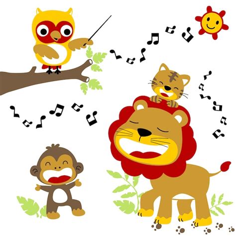 Premium Vector | Funny animals sing, vector cartoon illustration