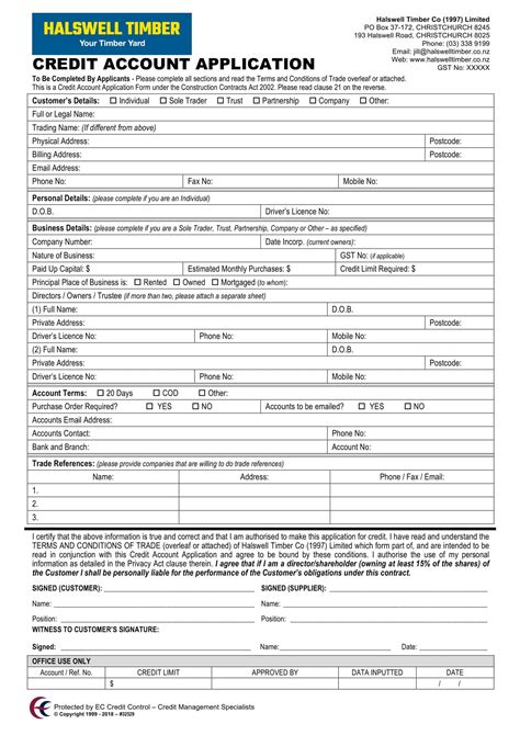 Free Printable Credit Application Form Templates Pdf Word