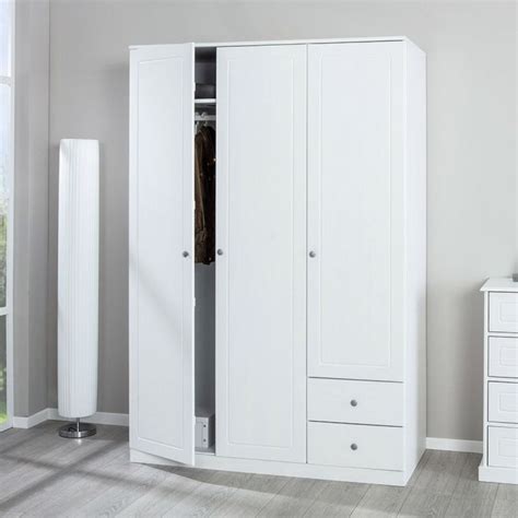 Armoire Marieka Tiroirs Portes Pin Massif Vernis Blanc