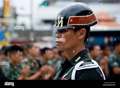 Thai Military Officers At A Celebration Of The Beginning Of Buddhist