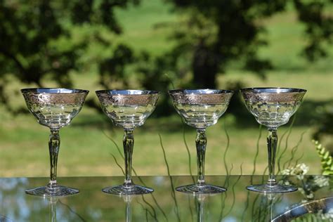 Vintage Platinum Encrusted Cocktail Glasses Set Of 4 Glastonbury