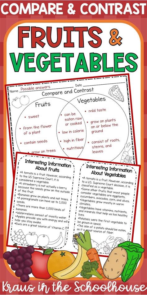 Compare And Contrast Fruits And Vegetables Worksheets And Activity Sheets Reading Graphic