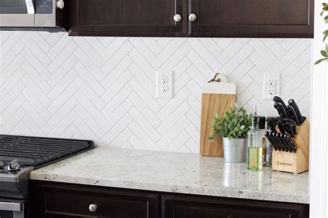 Herringbone Subway Tile Backsplash Reveal Okayest Moms