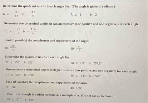 Solved Determine The Quadrant In Which Each Angle Lies The Angle Is