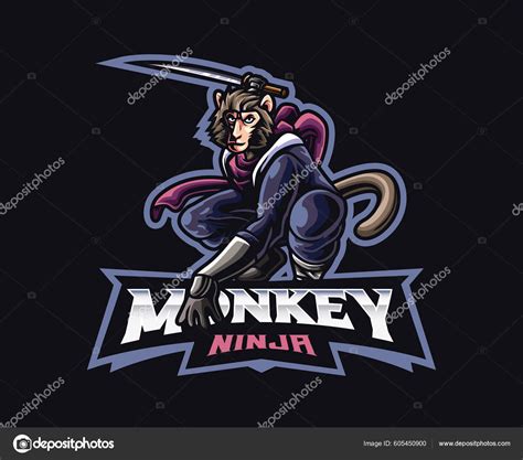 Monkey Ninja Mascot Logo Design Monkey Shinobi Vector Illustration Logo