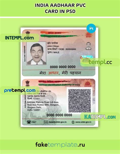 India Aadhaar Pvc Card Psd Download Template