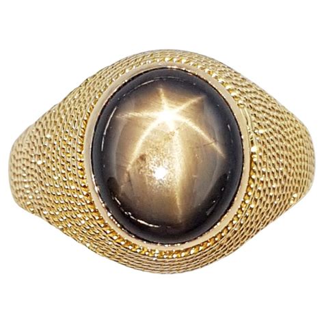 Black Star Sapphire Ring Set In 18 Karat Gold Settings For Sale At