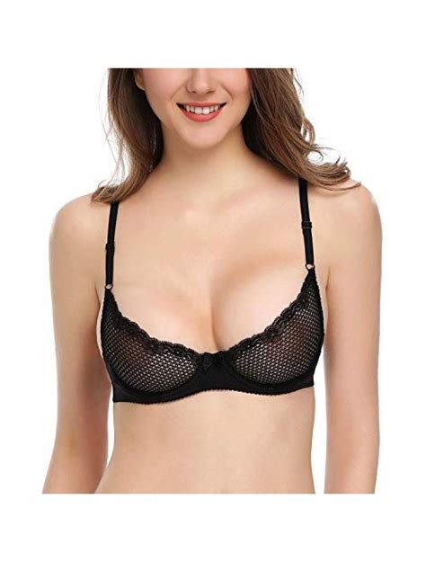 Buy Deyllo Womens Sexy Lace Bra Mesh Underwire See Through Demi Bra Unlined Bralette Online