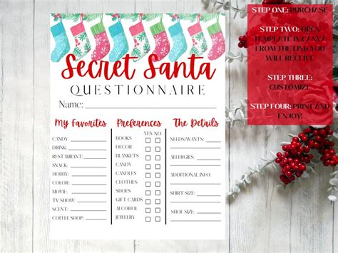 Secret Santa Questionnaire Secret Santa Printable Question Santa