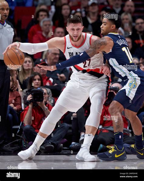 Portland Trail Blazers Center Jusuf Nurkic Left Posts Up Against