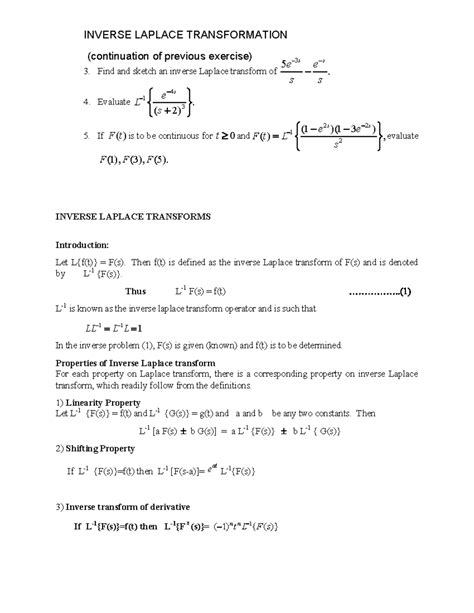 4 2 Inverse Laplace Transforms Find And Sketch An Inverse Laplace