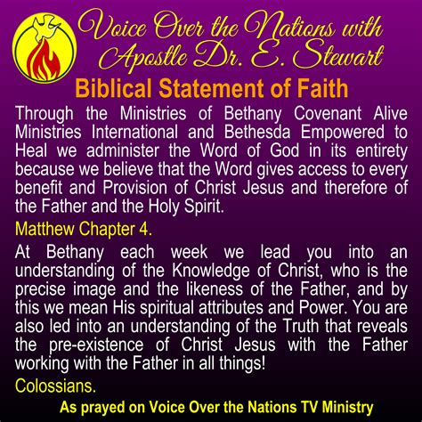 Biblical Statements Of Faith Bethany Covenant Alive Ministries Intl