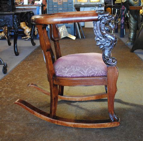 Antique Wood Rocking Chair Carved Griffin Lion Dragon For Sale At