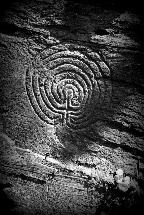 Labyrinth Rock Carving North Cornwall Uk Black And White A4 Etsy