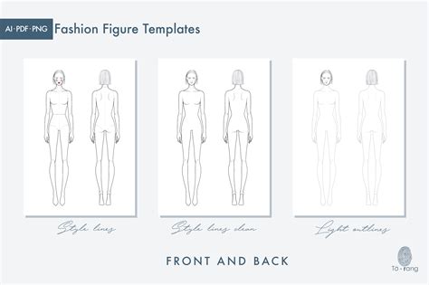 Female Fashion Figure Template - Front & 2 Side & Back Views - Design Cuts