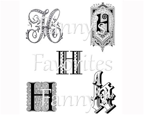 5 Vintage Letter H Monograms H Initials Graphic Monogram Designs