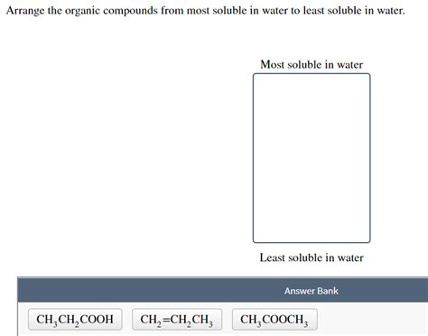 Solved Arrange The Organic Compounds From Most Soluble In Chegg