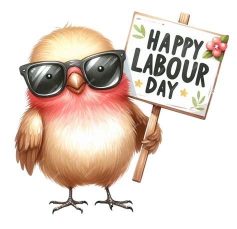 Premium Vector | Bird holding a sign labour day clipart watercolor