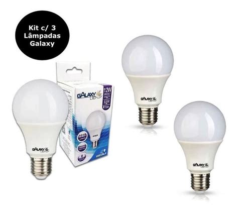 Kit C 3 Lâmpadas Led 12w 6500k Luz Branca Bivolt E27 Galaxy